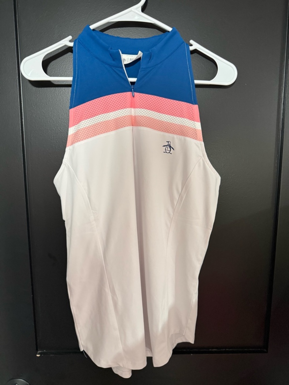 Penguin Sleeveless Golf Polo in Blue, Pink & White - Picture 3 of 4